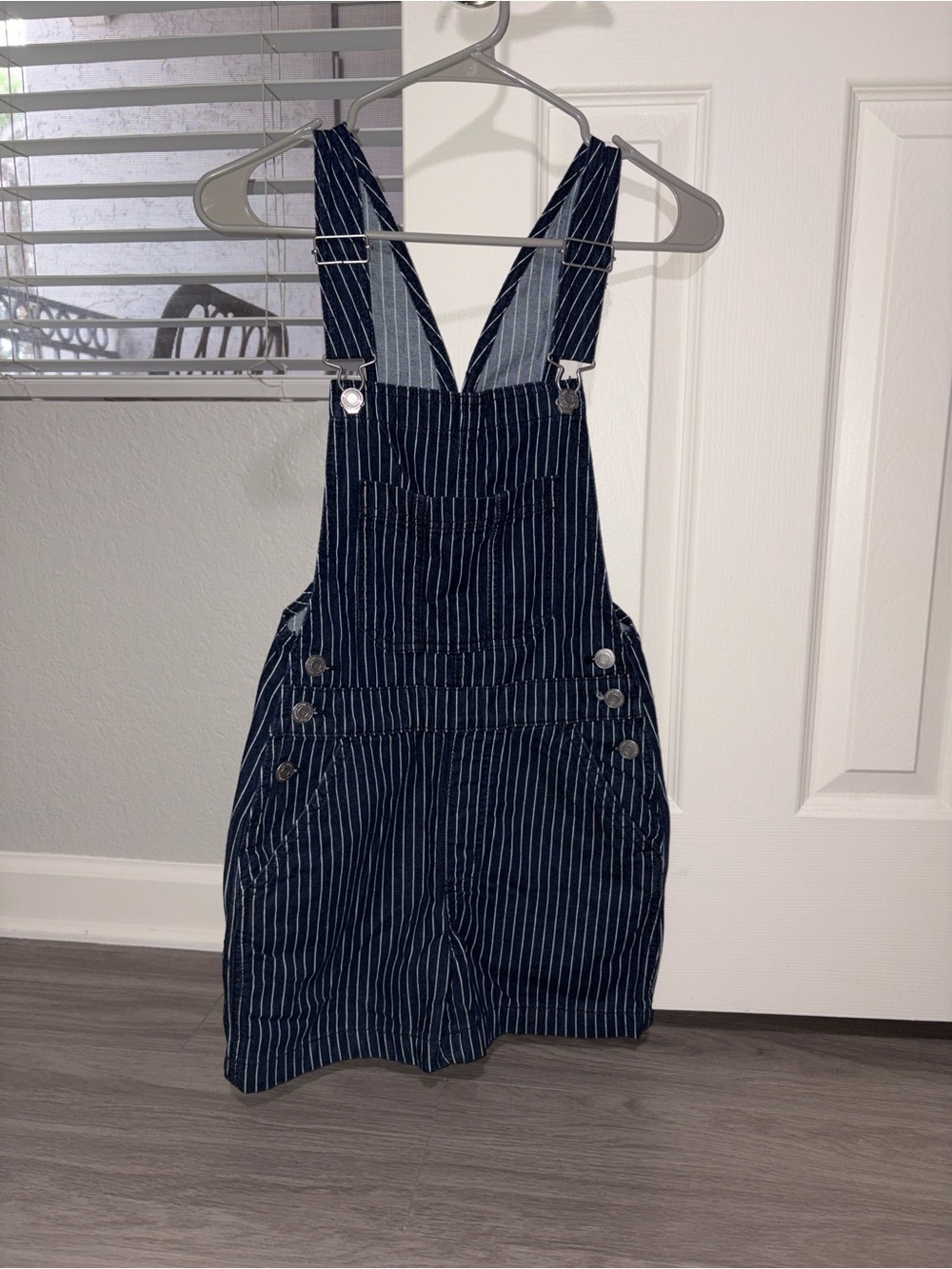 Cotton On Navy and White Pinstripe Overall Shorts